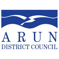 Arun District Council Logo in blue and white featuring a seagull