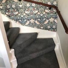 View of stairs fitted with wool/nylon 2 ply yarn carpet from the Inspirations range by Adams Carpet