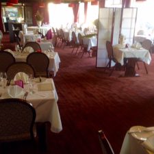 Restaurant area of the Beachcroft Hotel fitted with merlot stripe polypropylene Balta carpet in Merlot Stripe fitted over Durafit 650 underlay system using the double stick method