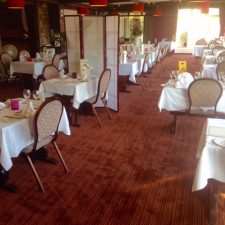 Restaurant area of the Beachcroft Hotel fitted with commercial quality polypropylene Wilton carpet