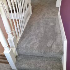 View of a landing fitted with Solution dyed Ivivo nylon Saxony, Easy clean bleach cleanable, heavy duty Heather effect pile carpet.
