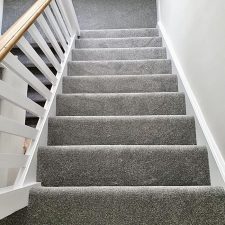View down stairs fitted with a polypropylene twist, bleach cleanable carpet.