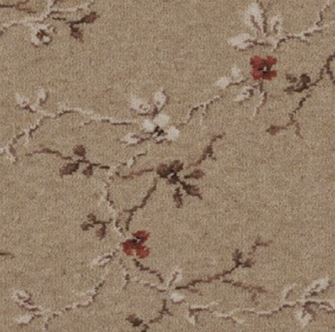 Closeup of a beige patterned blossom carpet from Ulster Carpets