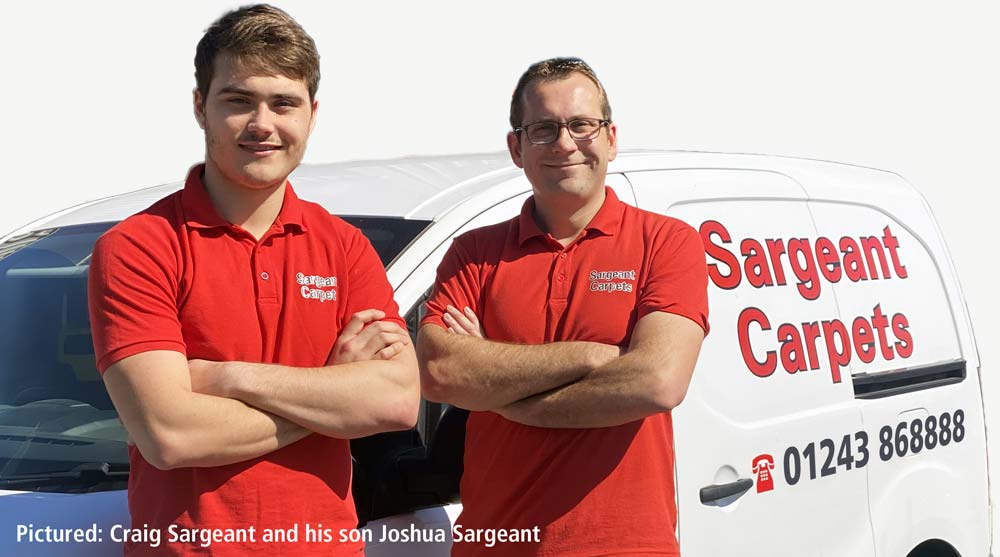 Craig and Joshua Sargeant wearing red branded polo shirts in front of their white small van.
