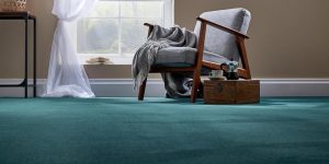 A teal carpet from Westex Carpets fitted in a stylish living room