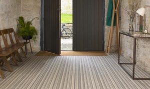 A striped carpet in a living room in neutral colours from the Pure Living range by Brintons.
